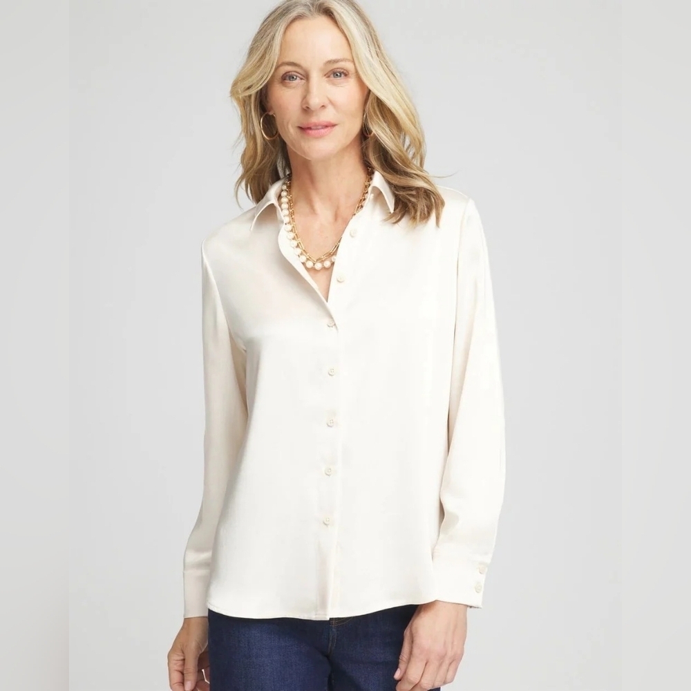 Chico's NWT Modern Blouse Solid Satin English Cream 4/20